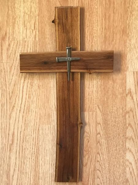 NEW STYLE! 16 Inch Walnut Cross With Nail Cross Center picture