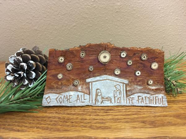 Christmas Nativity Music Box "O Come All Ye Faithful" with Natural Stars picture