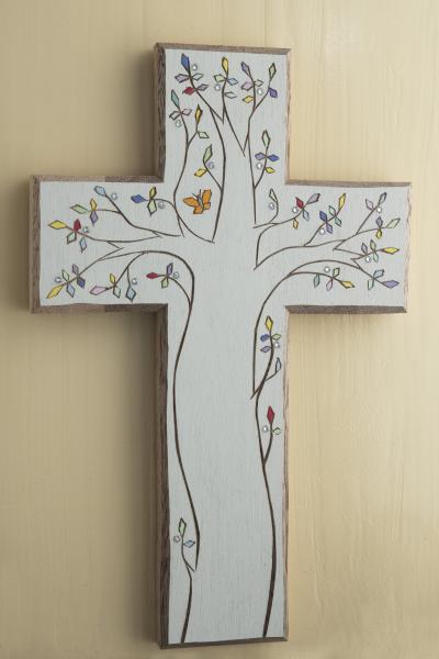 Large Colored Tree of Life Cross with Crystals picture