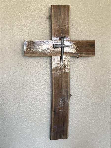 NEW STYLE! 16 Inch Walnut Cross With Nail Cross Center picture