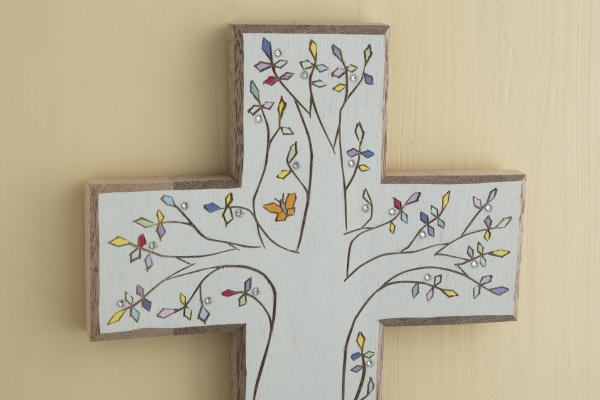 Large Colored Tree of Life Cross with Crystals picture