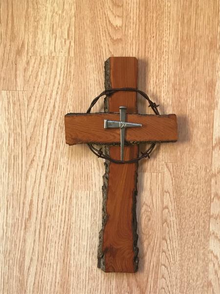 12 Inch Rustic Cross With Barbed Wire and Nail Cross Center picture