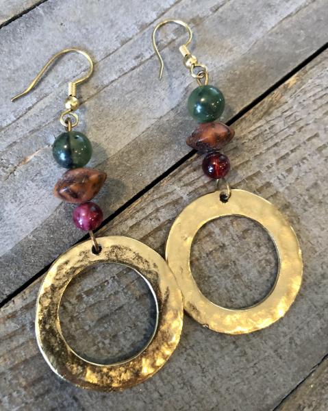 Gemstone and brass dangle earrings picture