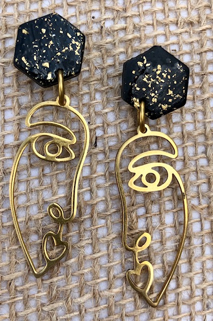 Polymer Clay and Brass "face" Earrings picture