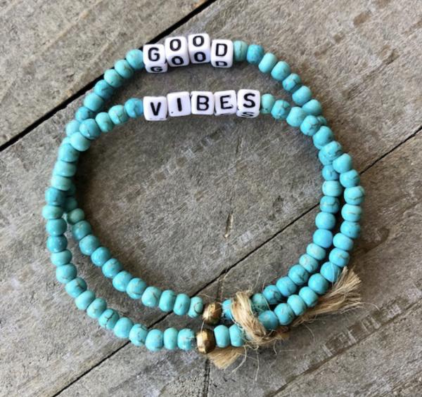 Good Vibes 4 mm turquoise howlite bracelet set picture