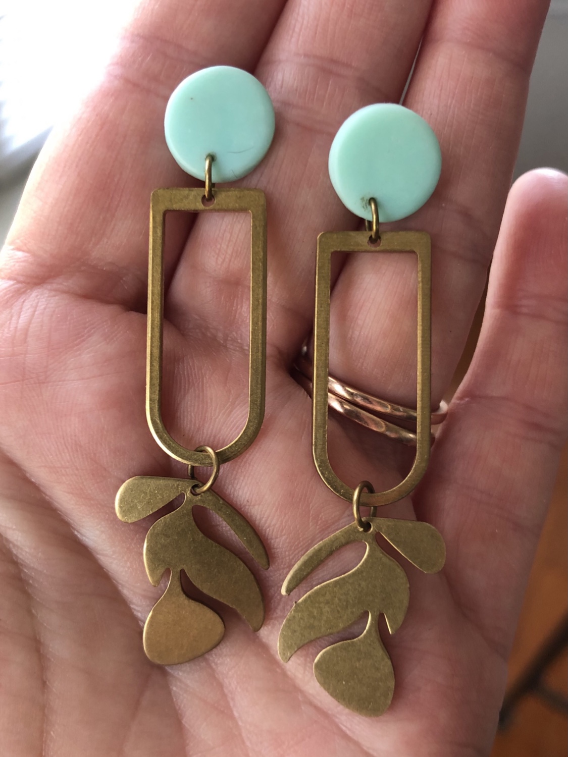 Polymer clay and brass leaf earrings picture