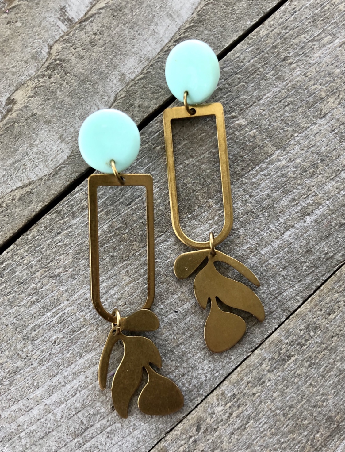 Polymer clay and brass leaf earrings picture