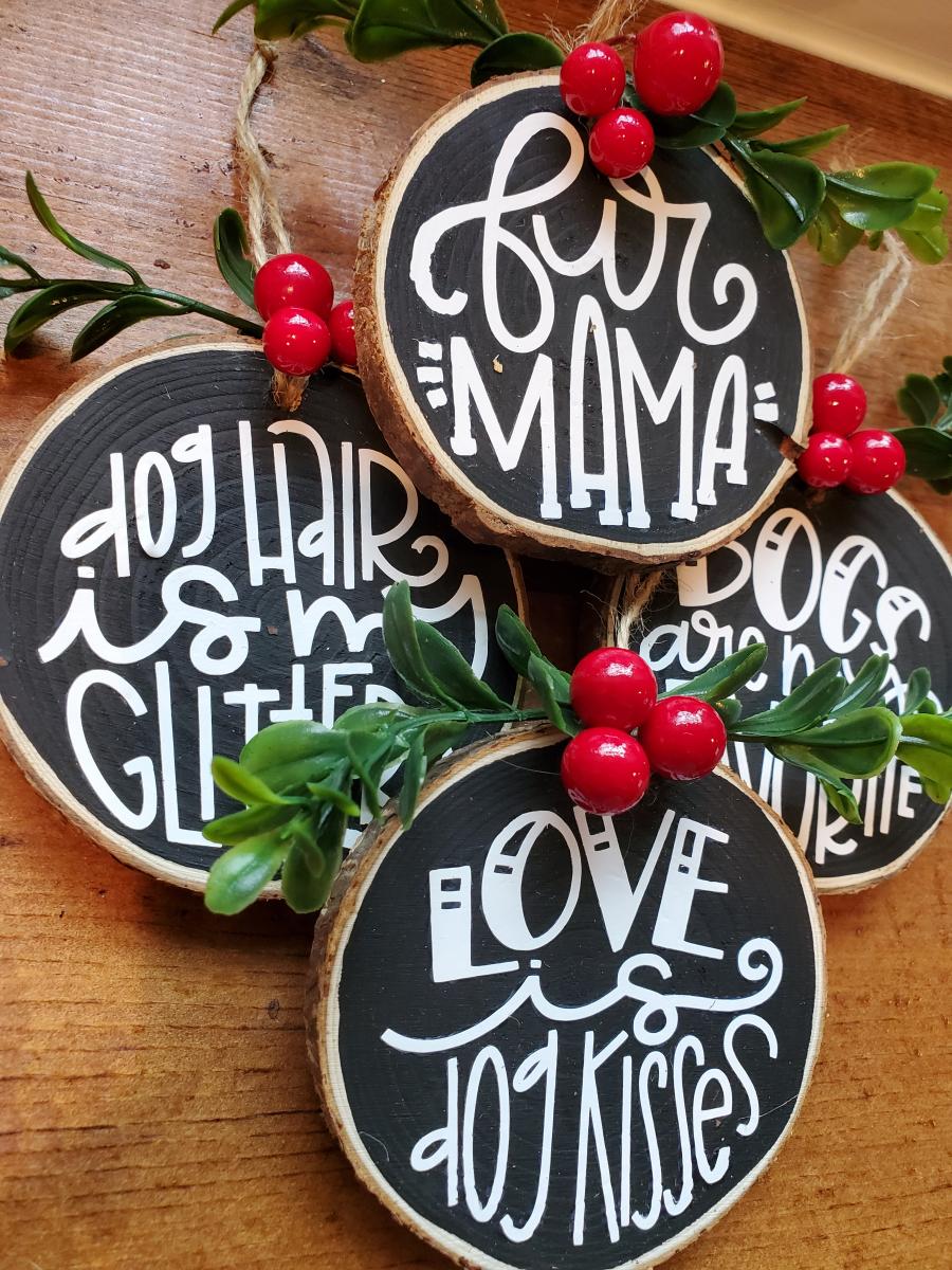 3" Set Dog Inspired Wood Slice Ornament; Rustic Christmas Tree Ornament- Wood Slice Ornament picture