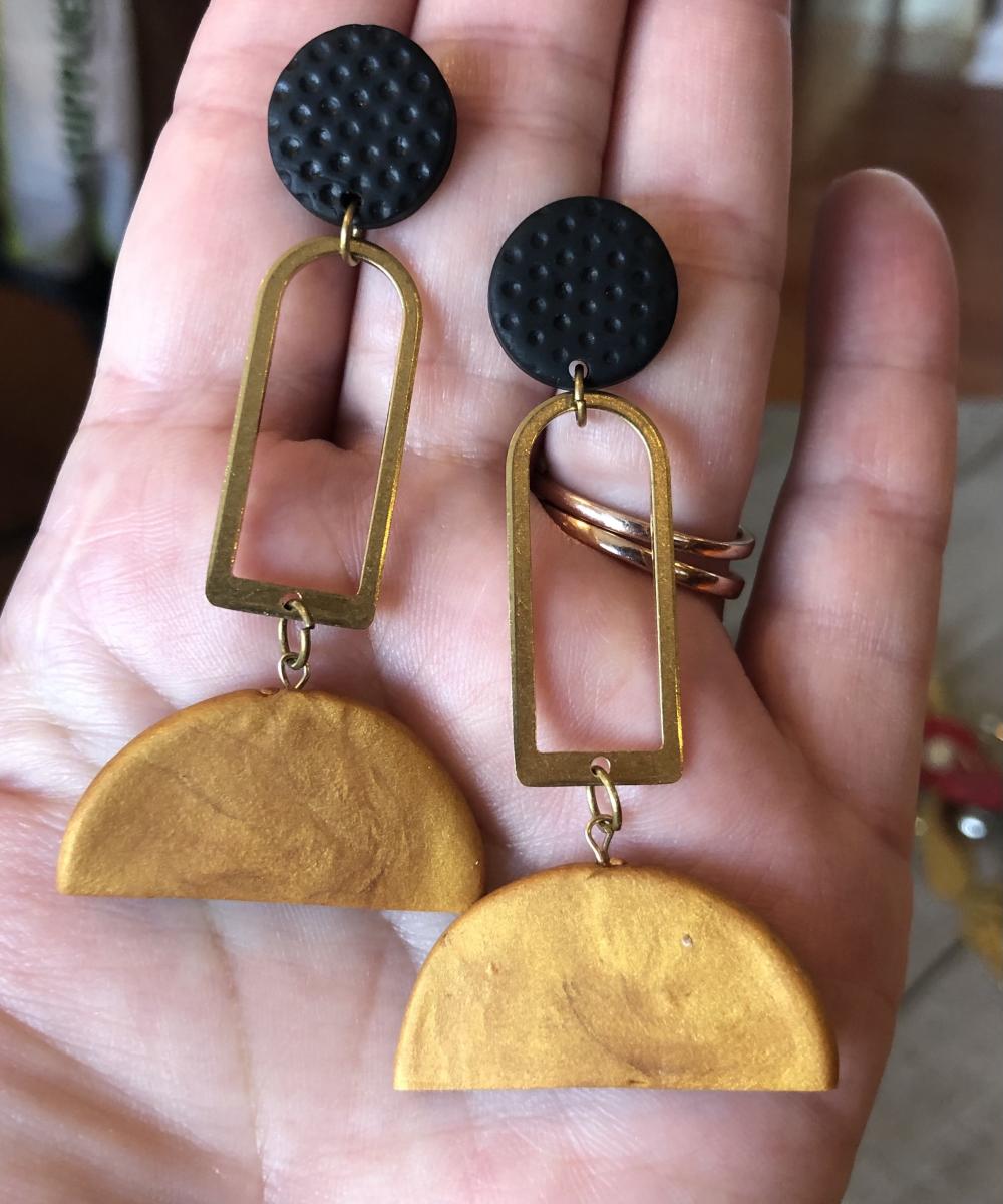 Polymer clay and brass dangle earrings picture