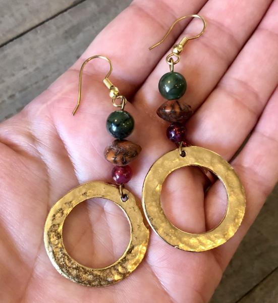 Gemstone and brass dangle earrings picture