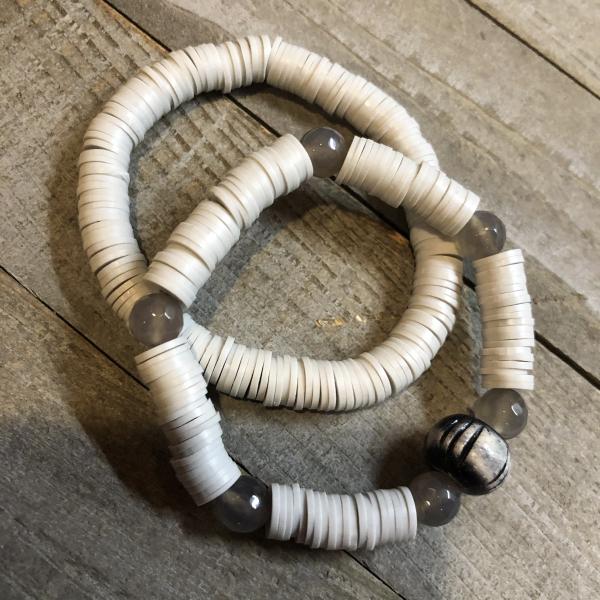 Polymer clay and glass bead stretch bracelet set