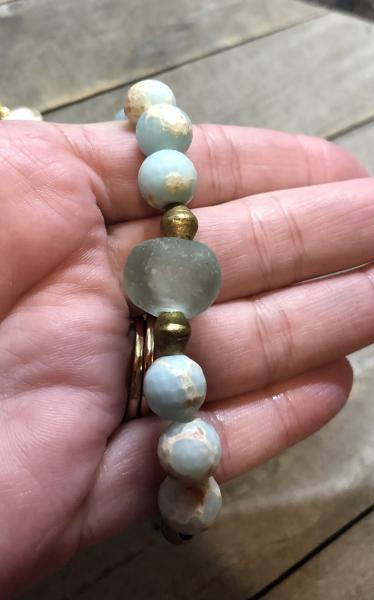 10mm sea sediment jasper and sea glass bracelet picture