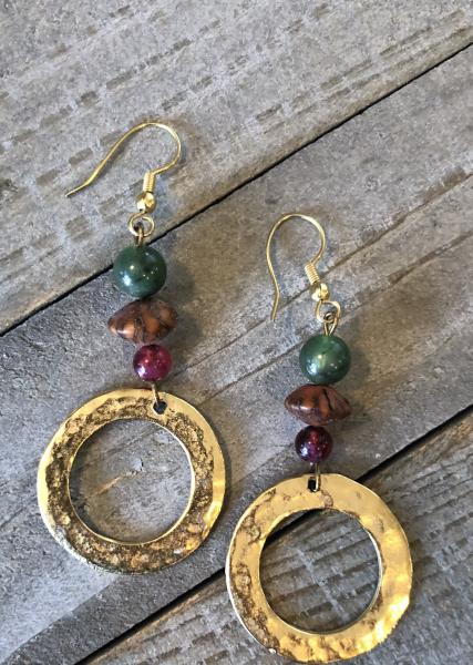 Gemstone and brass dangle earrings picture