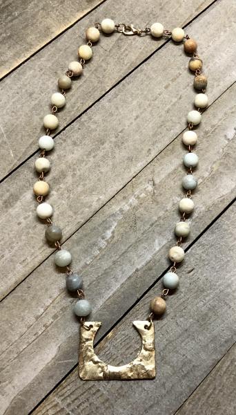 8mm amazonite and brass short necklace
