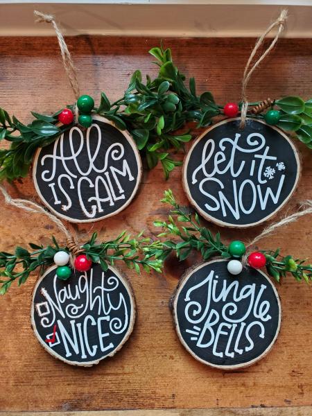 3" Set A Wood Slice Ornament; Rustic Christmas Tree Ornament- Wood Slice Ornament picture