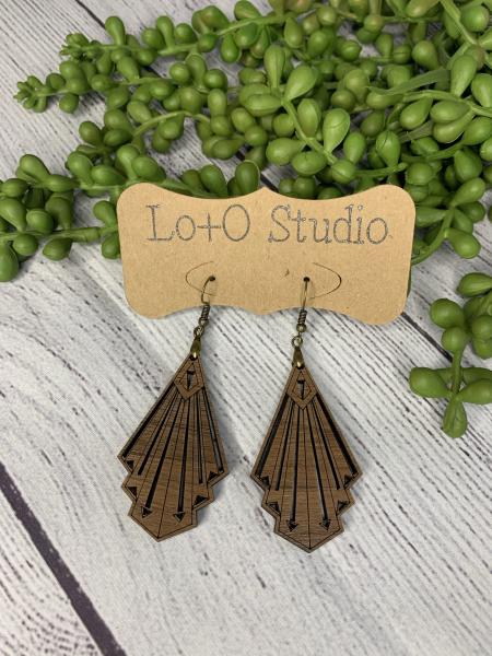 Walnut Art Deco Fan Earring picture