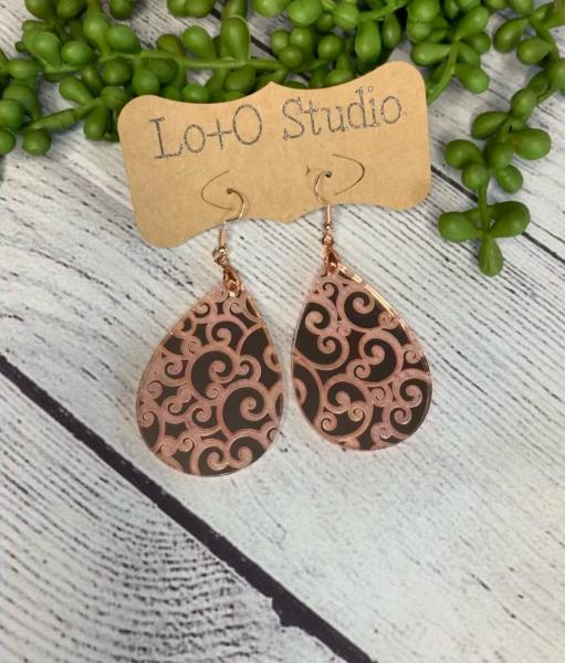 Rose Gold Acrylic Swirl Teardrop Earring picture