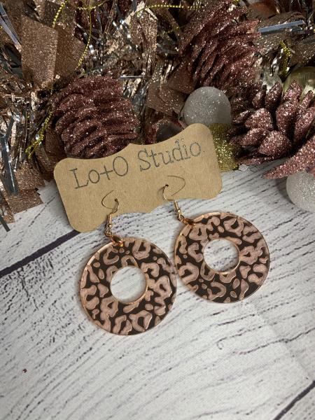 Rose Gold Acrylic Leopard Print Disc Earrings picture