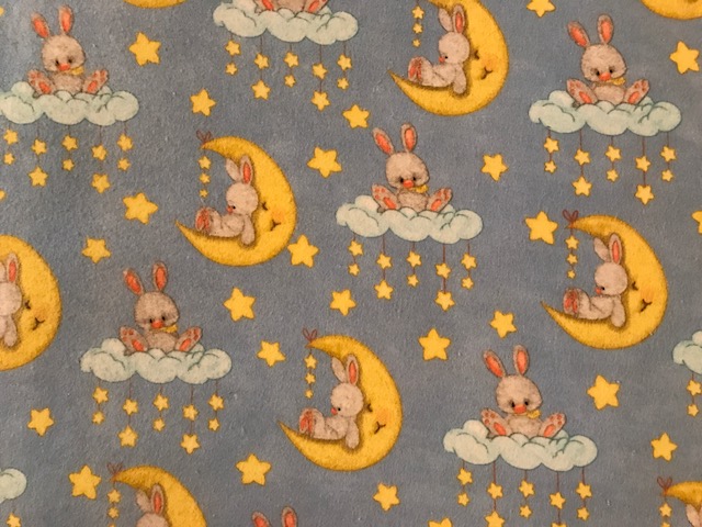 Bunnies/Moons/Clouds on Blue Flannel Receiving Blanket - approx. 40x40 picture