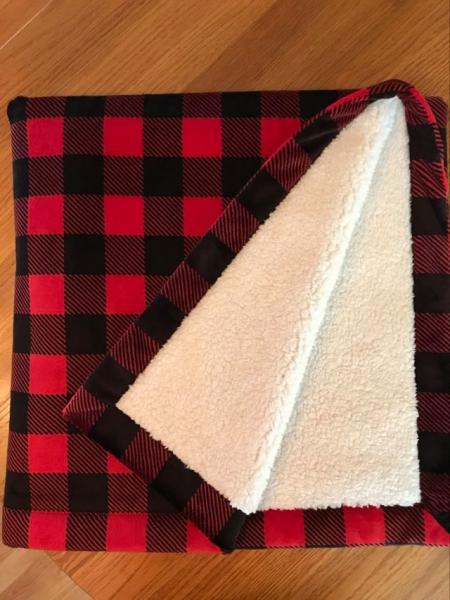 Red & Black Buffalo Plaid Minky / Ivory Cuddle Sherpa Blanket (39x39 inches) picture