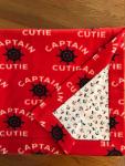 Captain Cutie Red Fleece / Sailboat & Anchor Flannel Blanket (approx. 40x40 inches)
