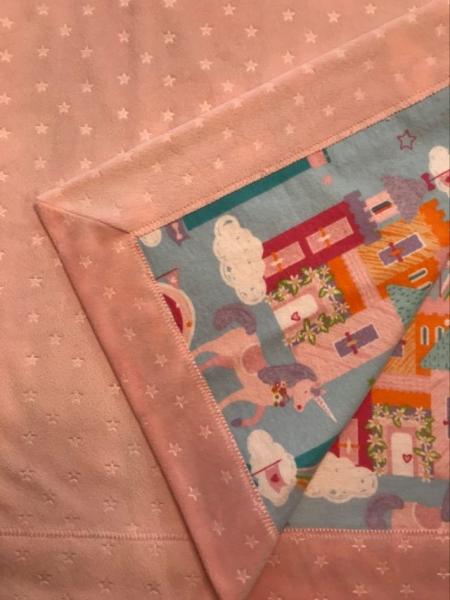 Pink Star Embossed Minky / Castle & Unicorn Flannel Blankets - approx. 40x40 inches