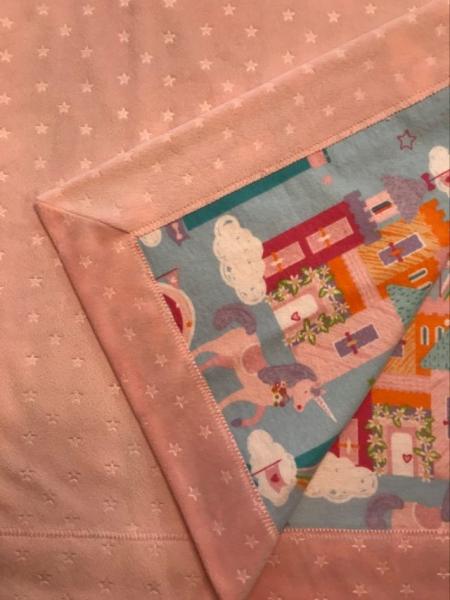 Pink Star Embossed Minky / Castle & Unicorn Flannel Blankets - approx. 40x40 inches picture