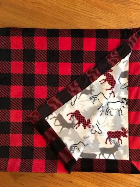 Red & Black Buffalo Plaid Minky / Deer & Moose Minky Blanket, (39x39 inches) picture