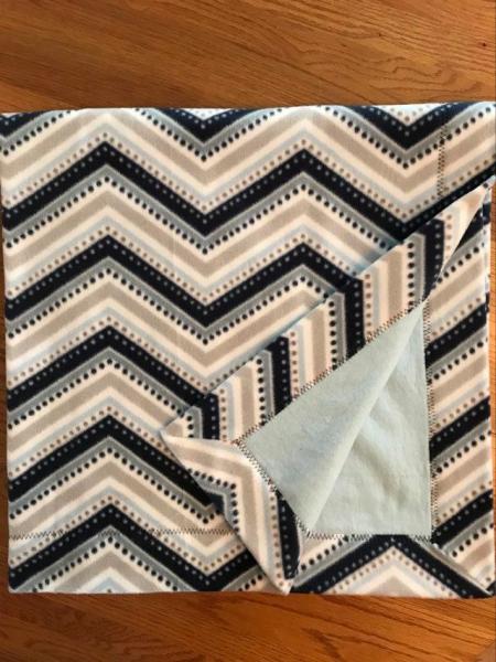 Zig Zag Fleece (navy, gray, light blue, white) / Lt Blue Flannel Blanket (approx. 40x40 inches) picture