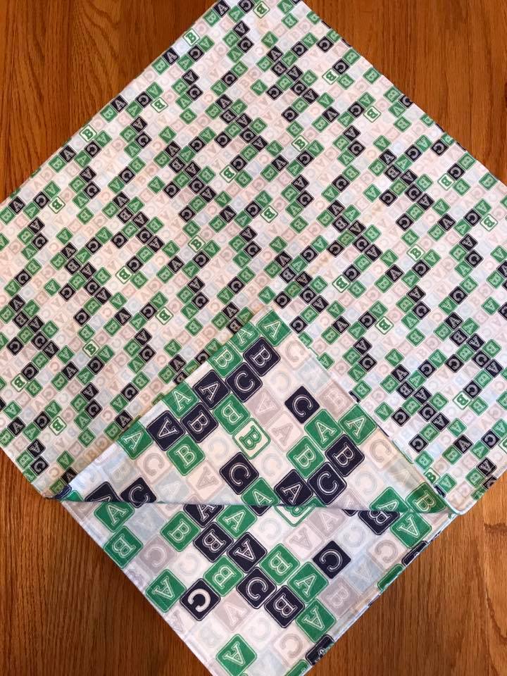 Navy/Green/Gray ABC Blanket - approx. 39x39 inches picture