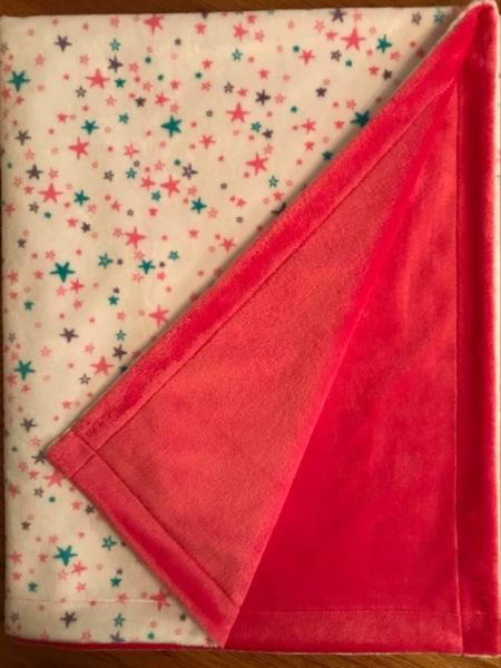 Stars (teal, hot pink, lavender) on White Minky / Hot Pink  Minky Blanket picture