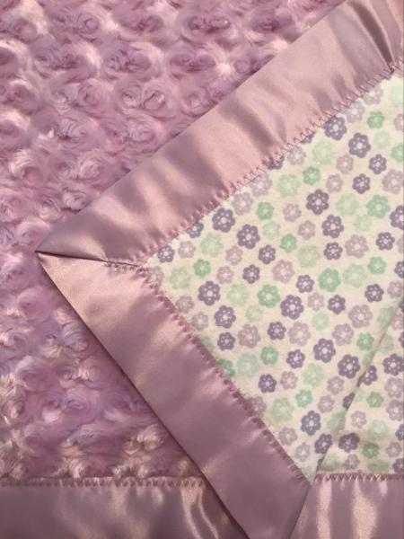 Lavender Swirl Minky / Mini Floral Flannel Blankets with satin binding- approx. 35x35 inches