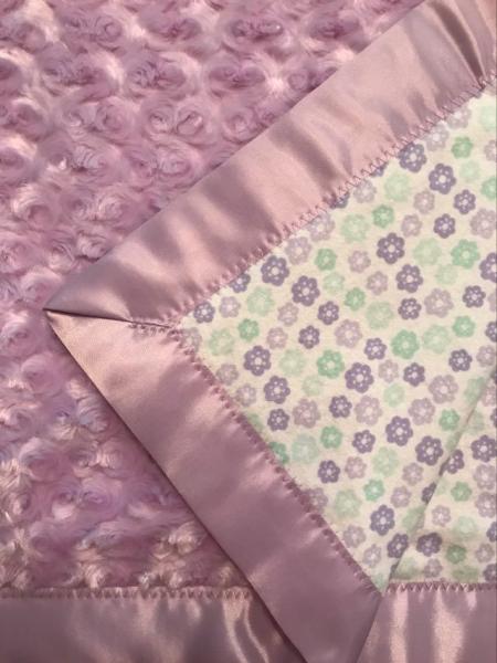 Lavender Swirl Minky / Mini Floral Flannel Blankets with satin binding- approx. 35x35 inches picture