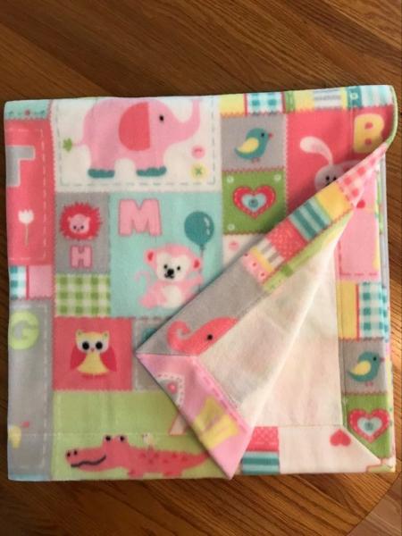Jungle Babies (pinks/greens) / White Flannel Blanket (approx. 40x40 inches) picture