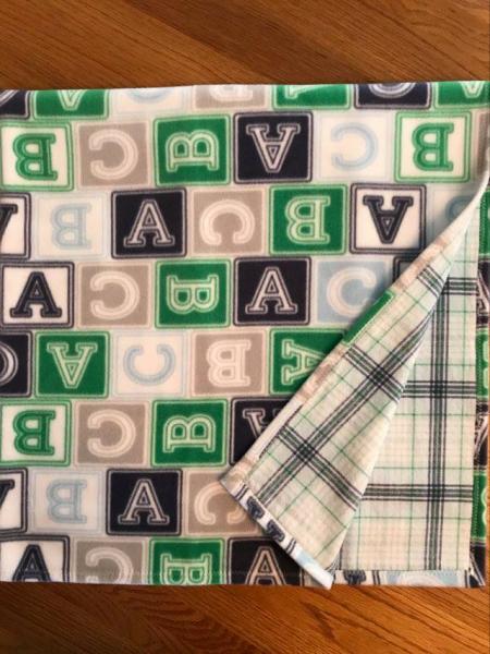 ABC (navy/gray/green) Fleece / Plaid Flannel Blanket (approx. 40x40 inches) picture