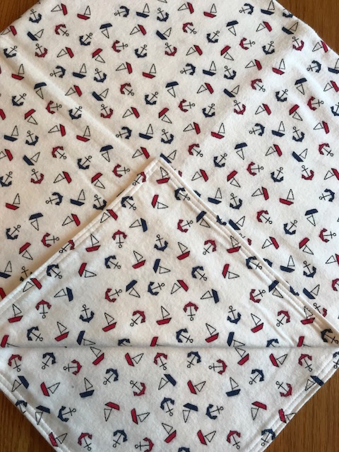 Sailboats and Anchors Flannel Receiving Blanket - approx. 40x40