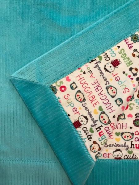 Aqua Ribbon Minky/Huggable Cuties Flannel Blankets - approx. 40x40 inches