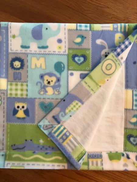 Jungle Babies (blues/greens) / White Flannel Blanket (approx. 40x40 inches) picture