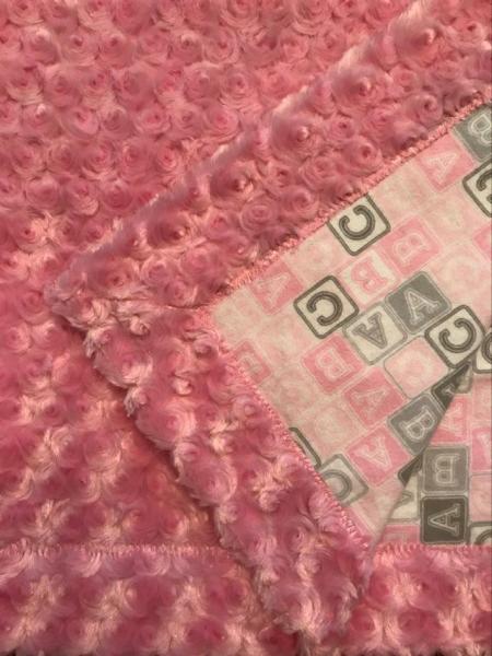 Pink Swirl Minky / ABC Flannel Blankets - approx. 40x40 inches