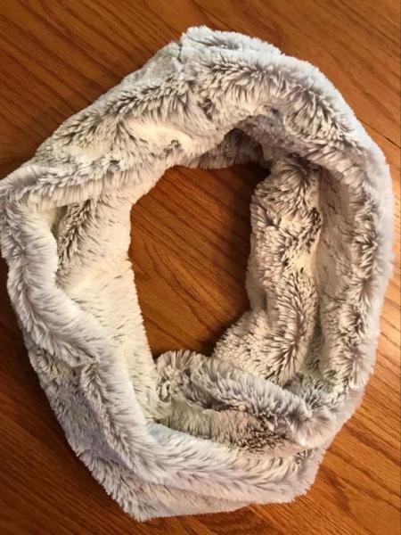 Gray to Ivory Cuddle Tip Minky Infinity Scarf