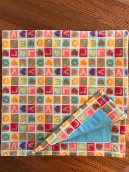 LOVE Pastel Block Fleece / Turquoise Flannel Blanket (approx. 40x40 inches)