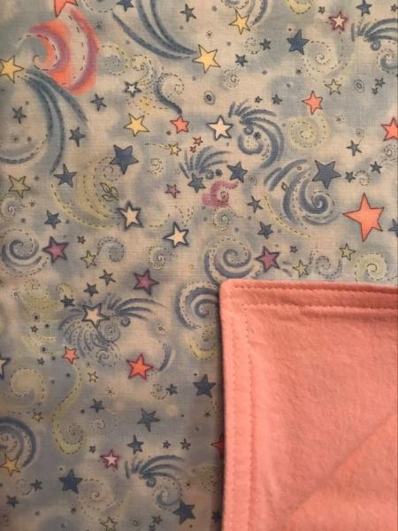 Star Trails on Pink flannel Blanket - approx. 39x39 inches