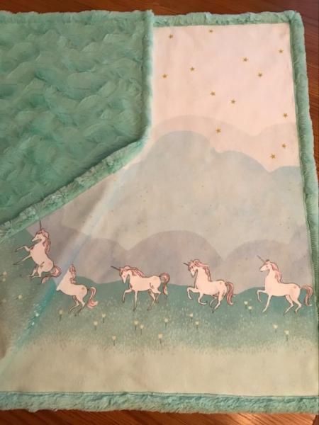 Unicorn Dance Minky / Mint Bella Minky Blanket (30x40 inches)
