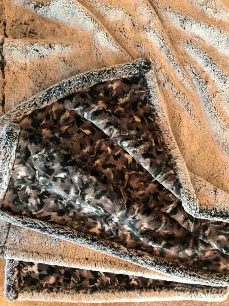 Bobcat (black, taupe, cream) Minky / Chocolate-Almond Tip Minky XL Throw picture