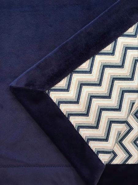 Navy Cuddle Minky / Zig Zag Flannel Blankets - approx. 40x40 inches