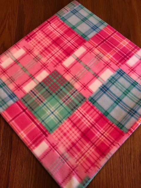 Pink & Aqua Plaid Fleece / White Flannel Blanket (approx. 40x40 inches) picture