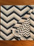 Zig Zag Fleece (navy, gray, light blue, white) / matching Flannel Blanket (approx. 40x40 inches)