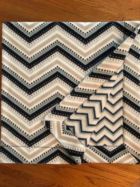 Zig Zag Fleece (navy, gray, light blue, white) / matching Flannel Blanket (approx. 40x40 inches)