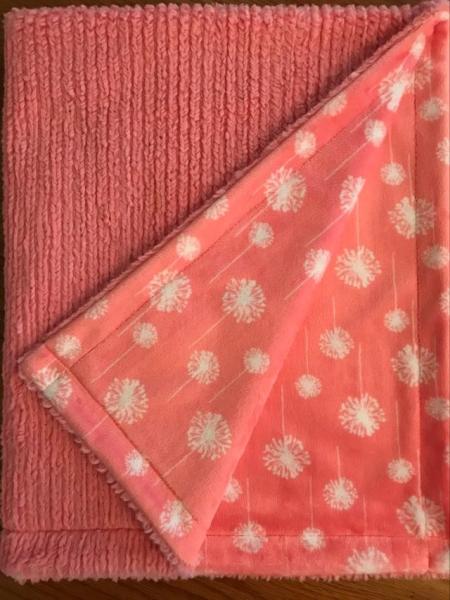 Coral Chenille Minky / Coral Dandelion Minky Blanket