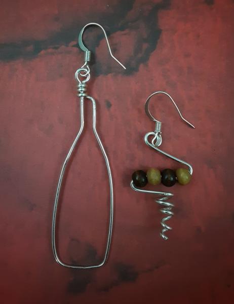 "Bottle & Corkscrew" Wire Earrings picture